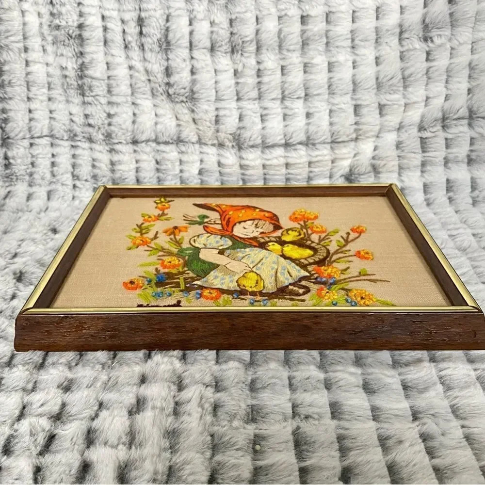 Crewel Embroidery Folk Needlepoint Wall Art Cottage Fairytale Handmade 1975 - Picture 10 of 10
